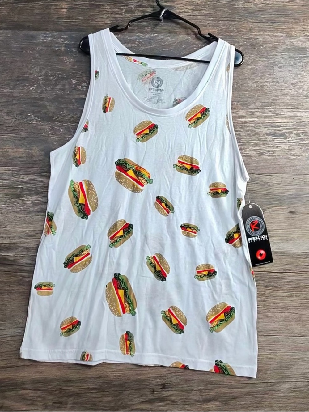 White Cheeseburger Burger-Print Tank Top by Revolution - Fun Summer Layering